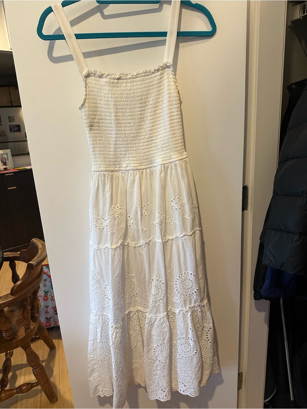 Blue Rain White Eyelet Smocked Sundress